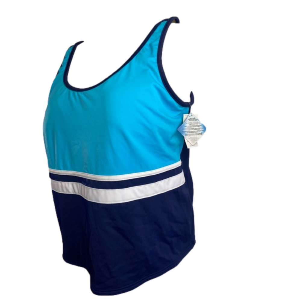 L.L.Bean Navy Blue, Blue & White Sun Blocking Tankini Swim Top SKU0844 - Picture 5 of 9